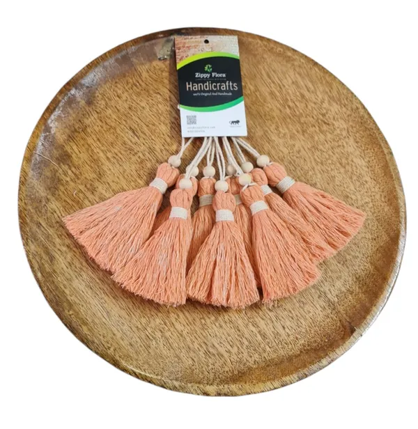 Peach_Long_Cotton_Handmade_Tassels_With_Wooden_Beads,_Pack_Of_10