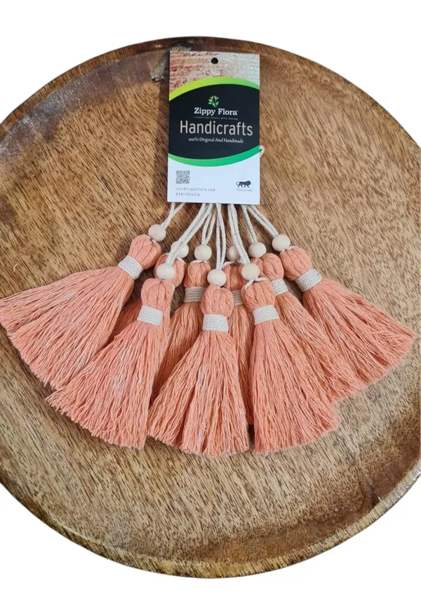 Peach_Long_Cotton_Handmade_Tassels_With_Wooden_Beads,_Pack_Of_10