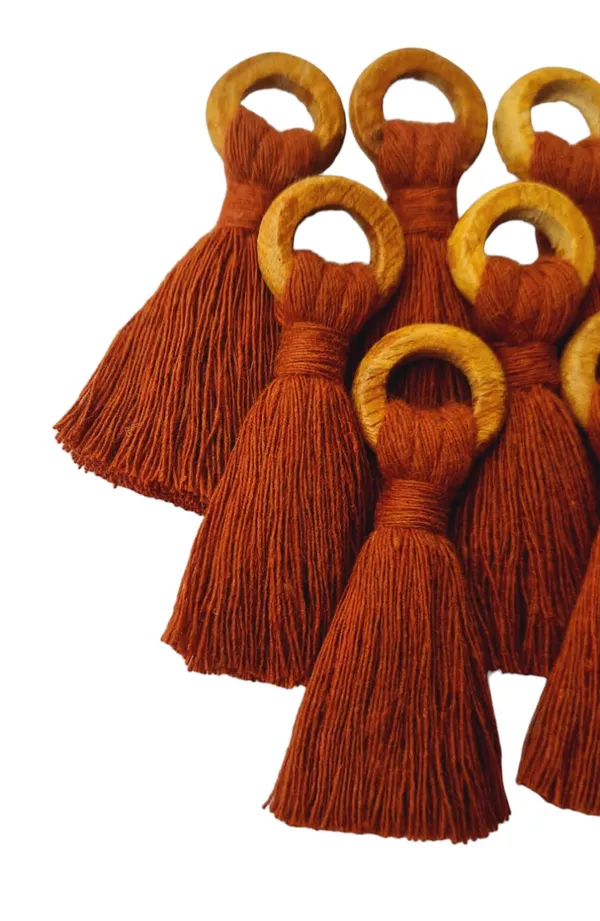 Rust_Brown_Mini_Cotton_Tassels_with_wooden_rings__for_Saree/Blouse/Dupatta/DIY/Decor,_Pack_of_10