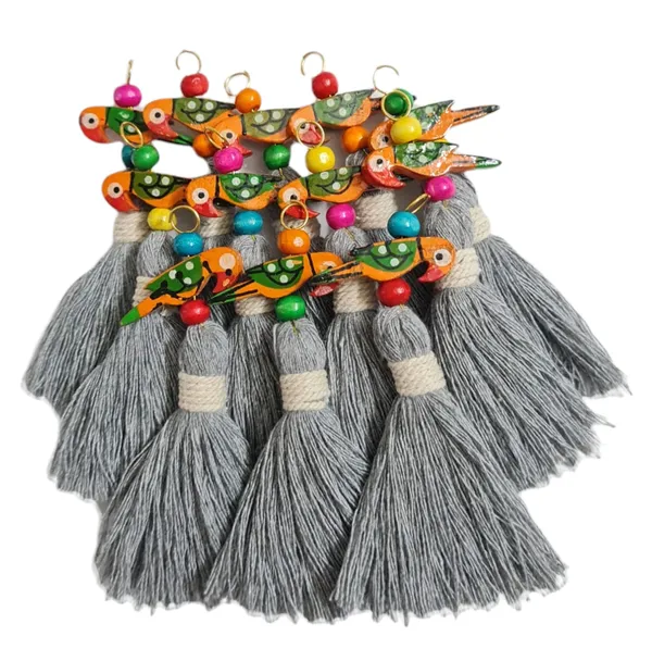 Mini_Cotton_Tassels_with_Parrots_(Pack_of_10)_(Grey)