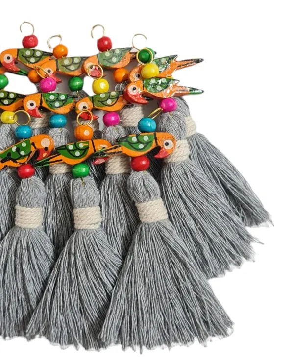 Mini_Cotton_Tassels_with_Parrots_(Pack_of_10)_(Grey)