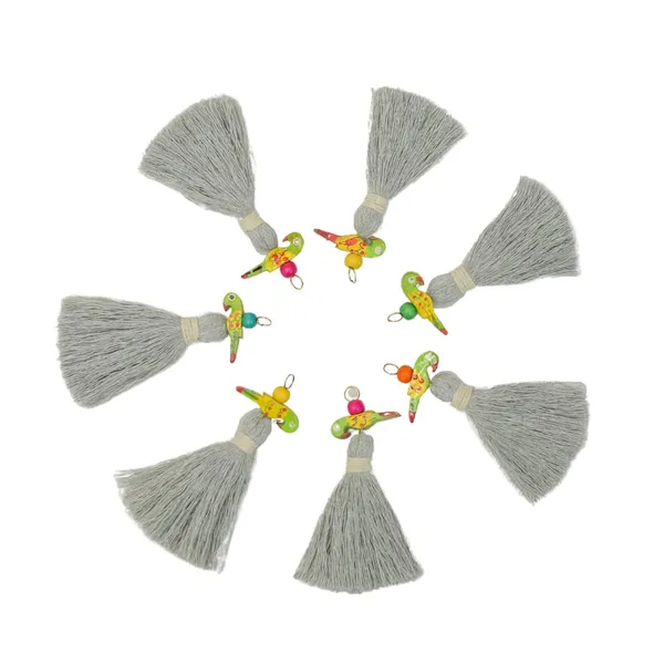 Mini_Cotton_Tassels_with_Parrots_(Pack_of_10)_(Grey)