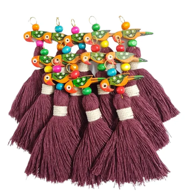Mini_Cotton_Tassels_with_Parrots_(Pack_of_10)_(Burgundy)
