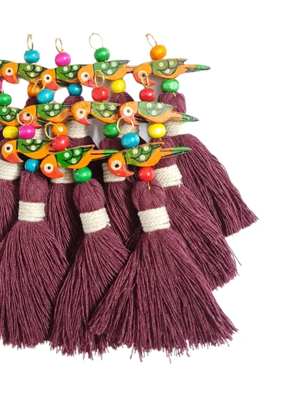 Mini_Cotton_Tassels_with_Parrots_(Pack_of_10)_(Burgundy)