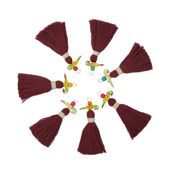 Mini_Cotton_Tassels_with_Parrots_(Pack_of_10)_(Burgundy)