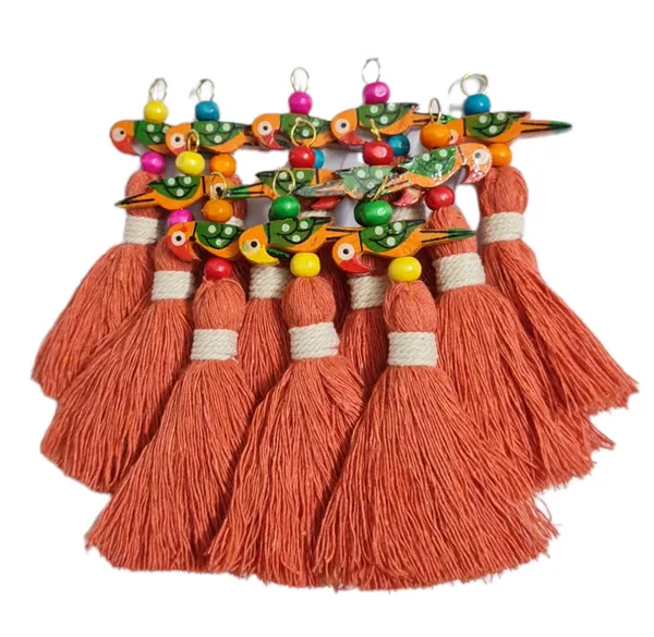 Mini_Cotton_Tassels_with_Parrots_(Pack_of_10)_(Orange)