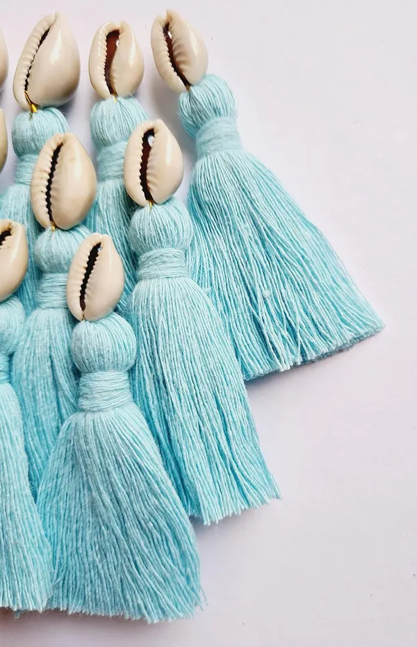 Mini_cotton_tassels_with_cowrie_shells_for_Saree/blouse/dupatta/DIY/Decor,_Pack_of_10_(Sky_Blue)