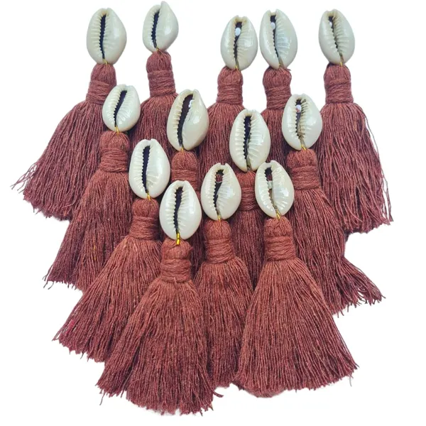 Mini_cotton_tassels_with_cowrie_shells_for_Saree/blouse/dupatta/DIY/Decor,_Pack_of_10_(Rust_Brown)