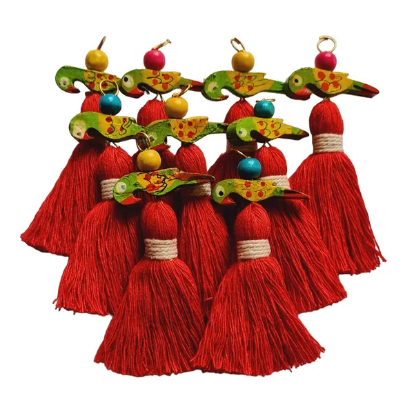 Mini_Cotton_Tassels_with_Parrots_(Pack_of_10)_(Red)