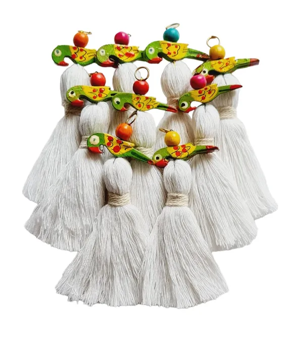 Mini_Cotton_Tassels_with_Parrots_(Pack_of_10)_(White)