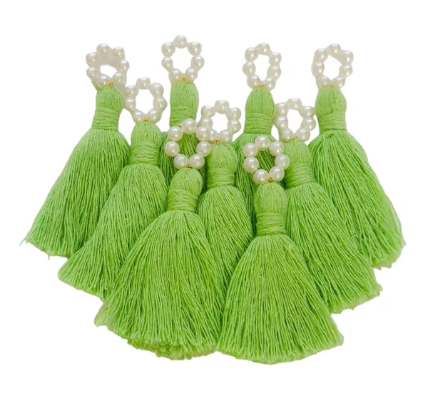 Mini_Cotton_Tassels_with_Pearls_for_Saree/Blouse/Dupatta/DIY/Decor,_Pack_of_10_(Parrot_Green)