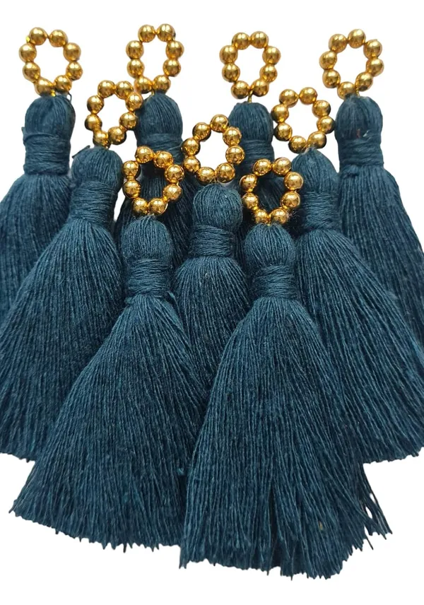 Mini_Cotton_Tassels_with_Golden_Pearls_for_Saree/Blouse/Dupatta/DIY/Decor,_Pack_of_10_(Prussian_Blue)