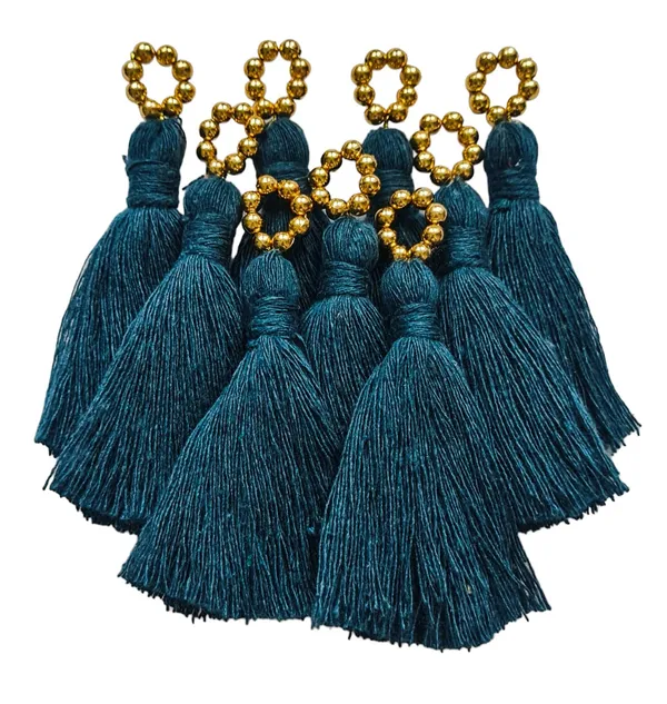 Mini_Cotton_Tassels_with_Golden_Pearls_for_Saree/Blouse/Dupatta/DIY/Decor,_Pack_of_10_(Prussian_Blue)