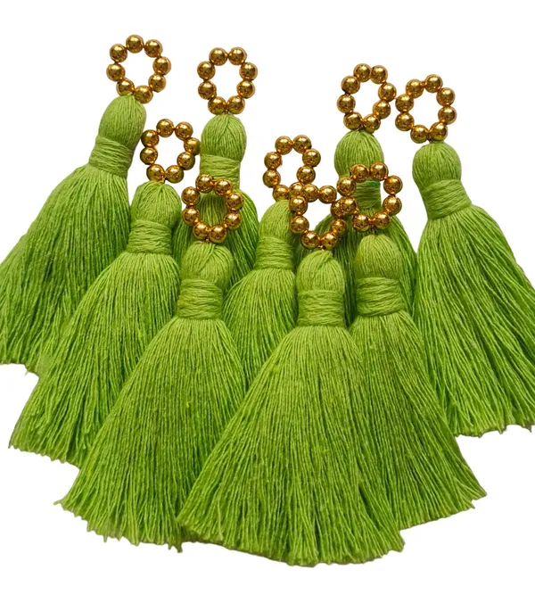 Mini_Cotton_Tassels_with_Golden_Pearls_for_Saree/Blouse/Dupatta/DIY/Decor,_Pack_of_10_(Parrot_Green)