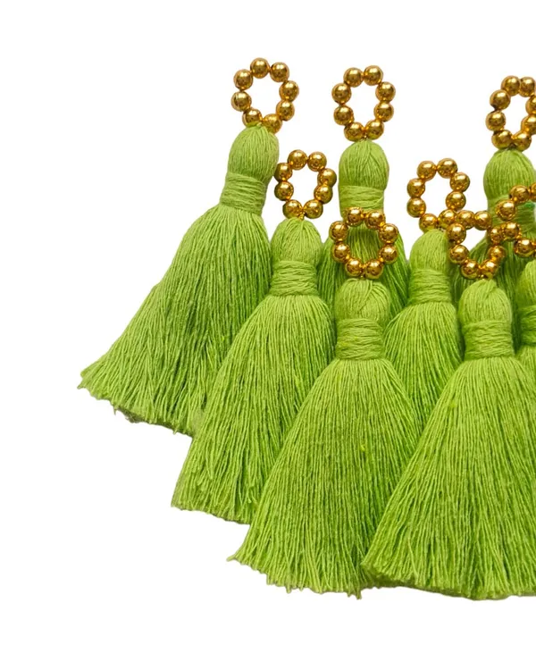 Mini_Cotton_Tassels_with_Golden_Pearls_for_Saree/Blouse/Dupatta/DIY/Decor,_Pack_of_10_(Parrot_Green)