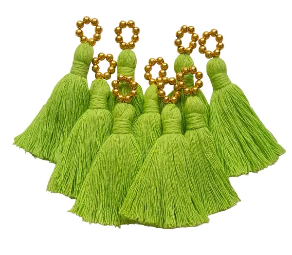Mini_Cotton_Tassels_with_Golden_Pearls_for_Saree/Blouse/Dupatta/DIY/Decor,_Pack_of_10_(Parrot_Green)