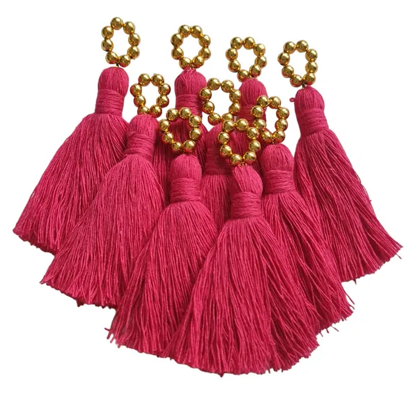Mini_Cotton_Tassels_with_Golden_Pearls_for_Saree/Blouse/Dupatta/DIY/Decor,_Pack_of_10_(Dark_Pink)