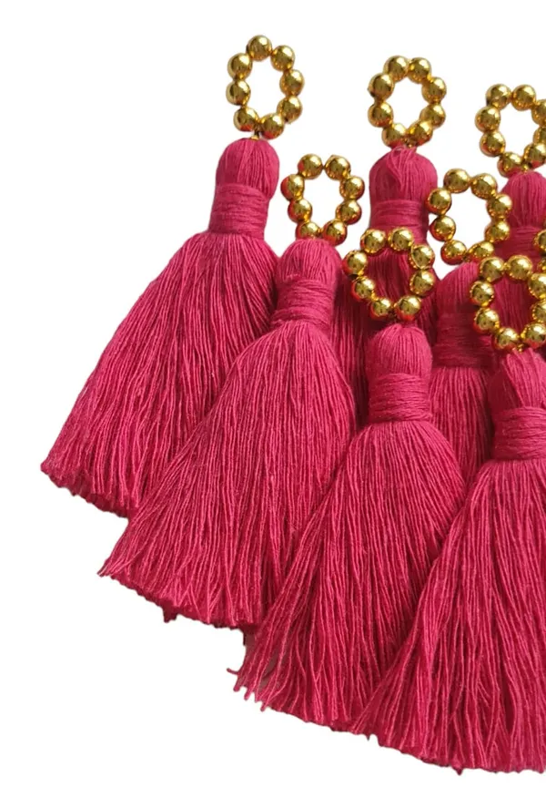Mini_Cotton_Tassels_with_Golden_Pearls_for_Saree/Blouse/Dupatta/DIY/Decor,_Pack_of_10_(Dark_Pink)