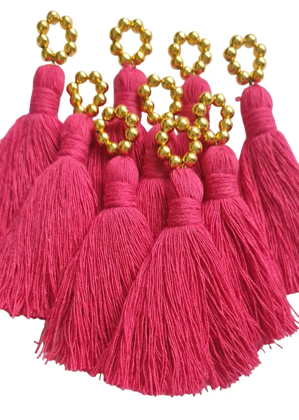 Mini_Cotton_Tassels_with_Golden_Pearls_for_Saree/Blouse/Dupatta/DIY/Decor,_Pack_of_10_(Dark_Pink)