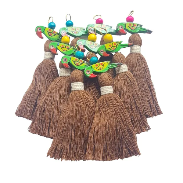 Mini_Cotton_Tassels_with_Parrots_(Pack_of_10)_(Chocolate_Brown)