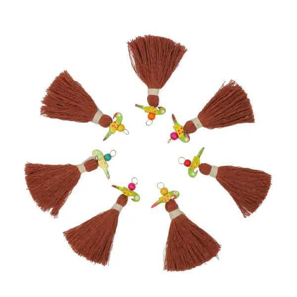 Mini_Cotton_Tassels_with_Parrots_(Pack_of_10)_(Chocolate_Brown)