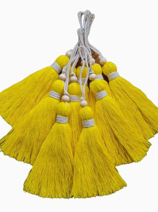 Bright_Yellow_Long_Cotton_Handmade_Tassels_With_Wooden_Beads,__Pack_Of_10
