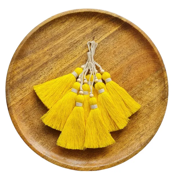 Bright_Yellow_Long_Cotton_Handmade_Tassels_With_Wooden_Beads,__Pack_Of_10