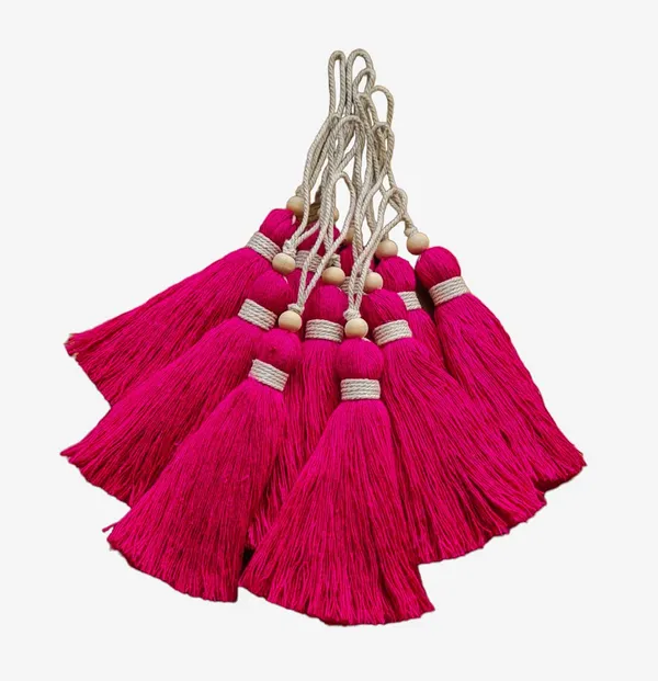 Dark_Pink_Long_Handmade_Cotton_Tassels_with_Wooden_Beads,_Pack_of_10_for_DIY_Wall_Crafts_and_Projects