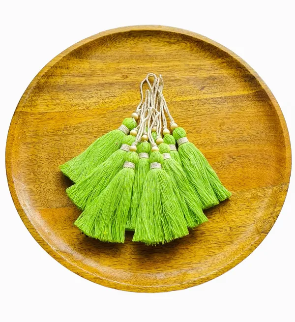 Parrot_Green_Long_Cotton_Handmade_Tassels_With_Wooden_Beads_,_Pack_Of_10