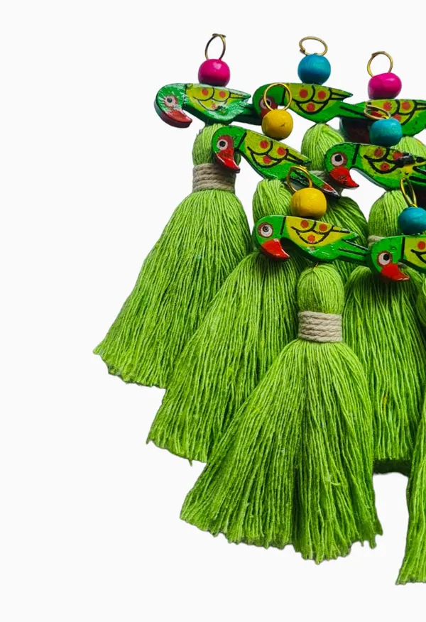 Mini_Cotton_Tassels_with_Parrots_(Pack_of_10)_(Parrot_Green)