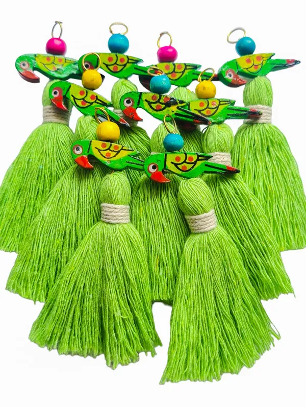 Mini_Cotton_Tassels_with_Parrots_(Pack_of_10)_(Parrot_Green)