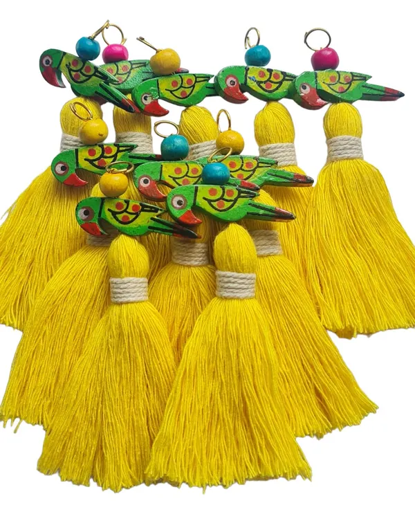 Mini_Cotton_Tassels_with_Parrots_(Pack_of_10)_(Bright_Yellow)