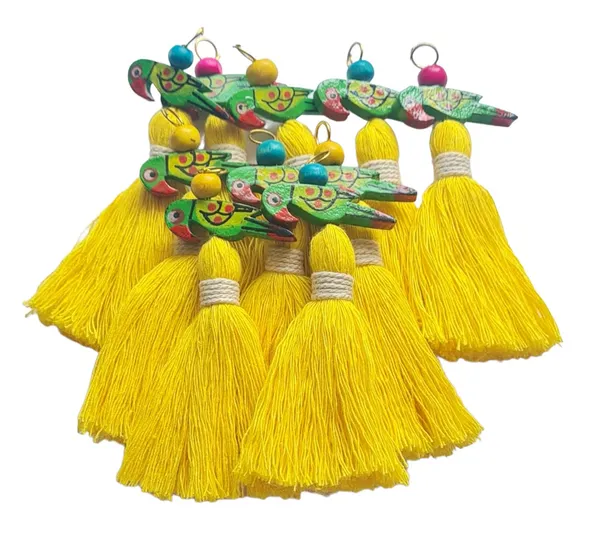 Mini_Cotton_Tassels_with_Parrots_(Pack_of_10)_(Bright_Yellow)