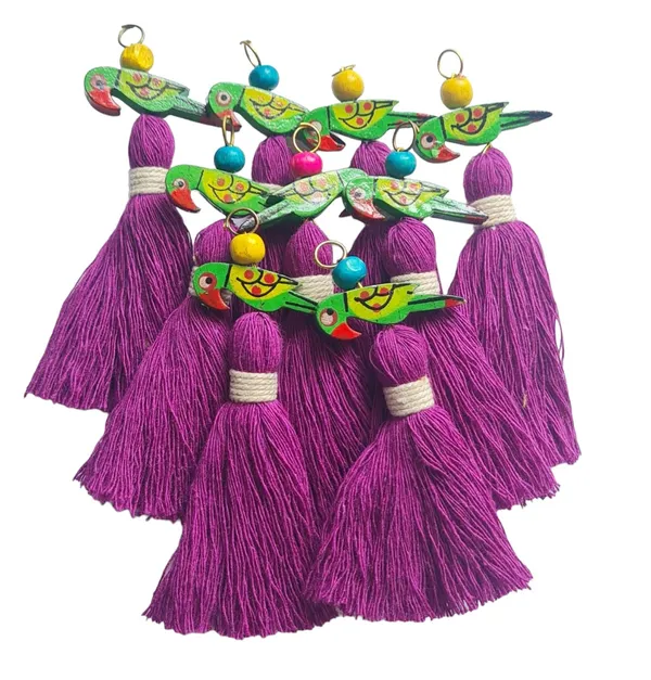 Mini_Cotton_Tassels_with_Parrots_(Pack_of_10)_(Purple)