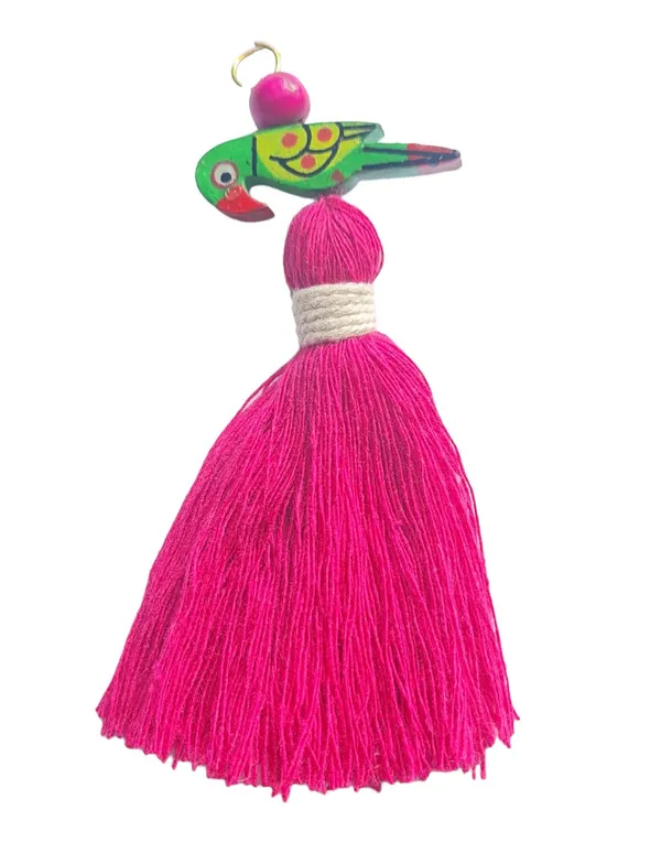 Mini_Cotton_Tassels_with_Parrots_(Pack_of_10)_(Dark_Pink)