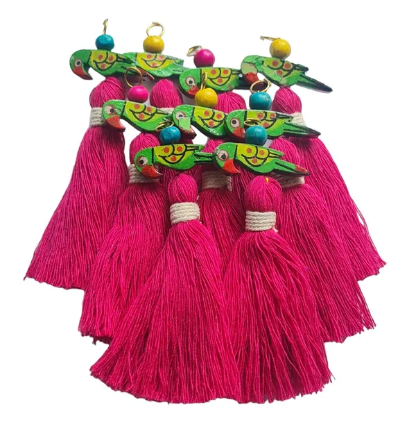 Mini_Cotton_Tassels_with_Parrots_(Pack_of_10)_(Dark_Pink)