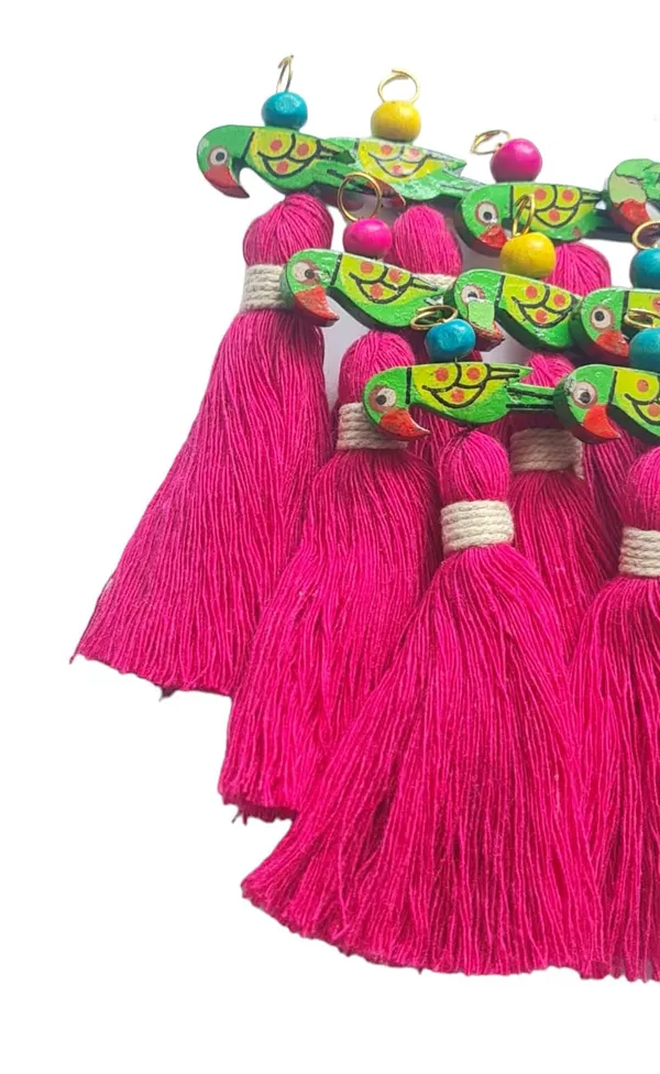 Mini_Cotton_Tassels_with_Parrots_(Pack_of_10)_(Dark_Pink)