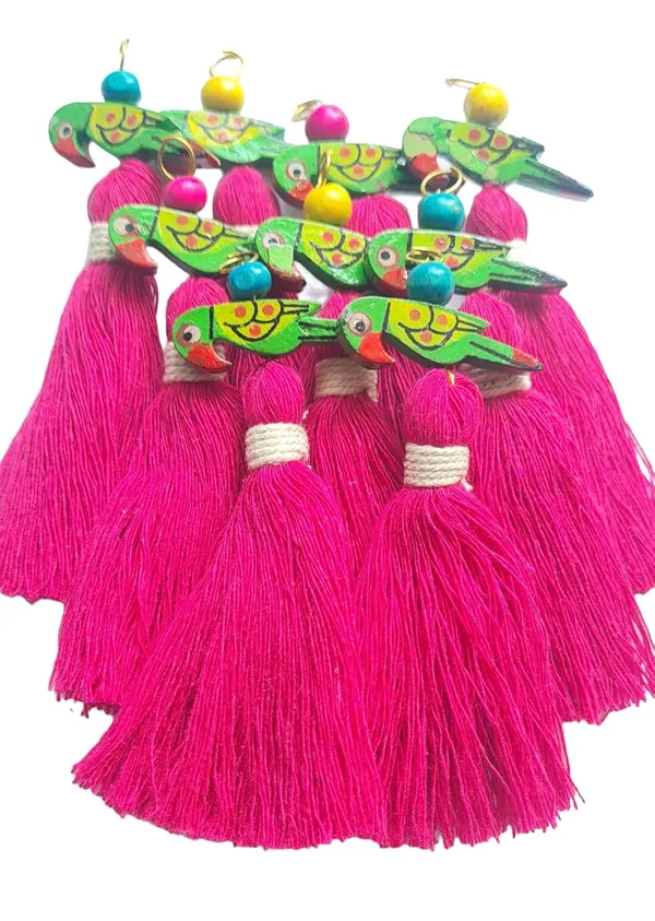 Mini_Cotton_Tassels_with_Parrots_(Pack_of_10)_(Dark_Pink)