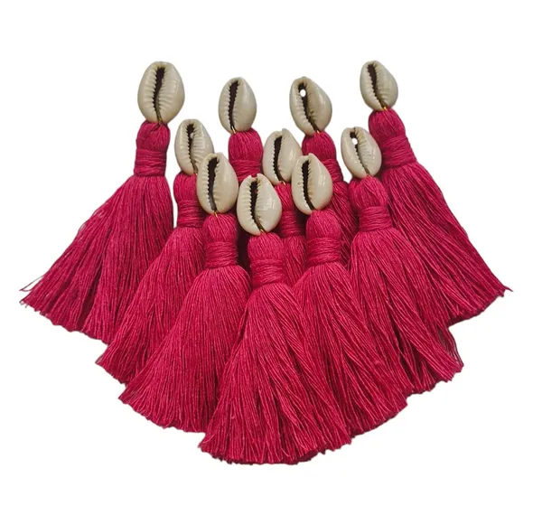 Dark_Pink_Mini_Cotton_Handmade_Tassels_With_Cowrie_Shells_,__Pack_Of_10