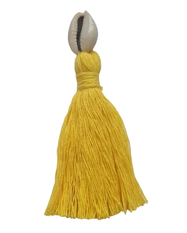 Bright_Yellow__Mini_Cotton_Handmade_Tassels_With_Cowrie_Shells_,__Pack_Of_10