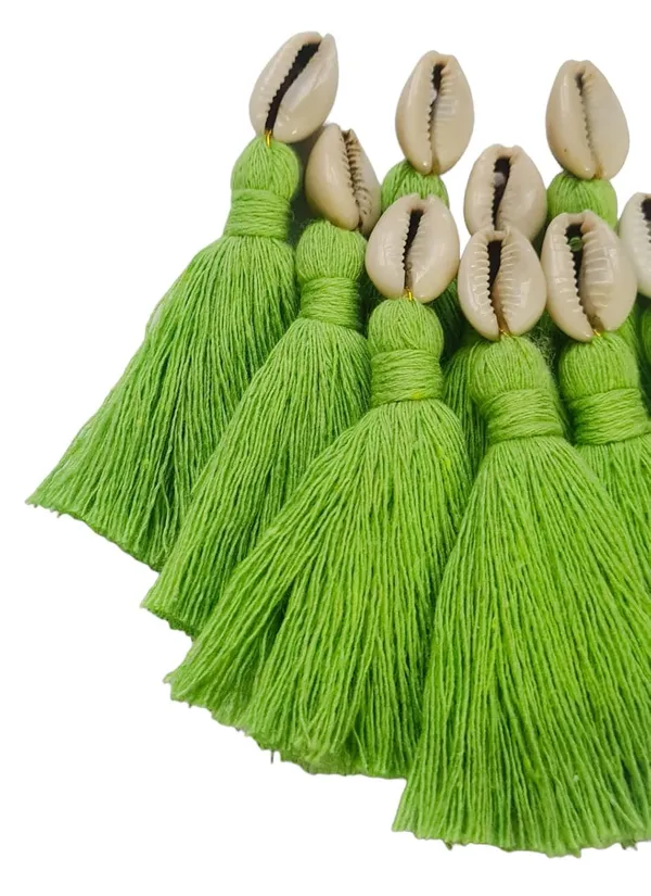 Parrot_Green_Mini_Cotton_Handmade_Tassels_With_Cowrie_Shells_,__Pack_Of_10