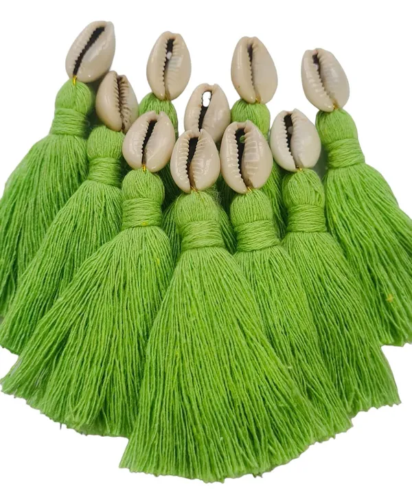 Parrot_Green_Mini_Cotton_Handmade_Tassels_With_Cowrie_Shells_,__Pack_Of_10