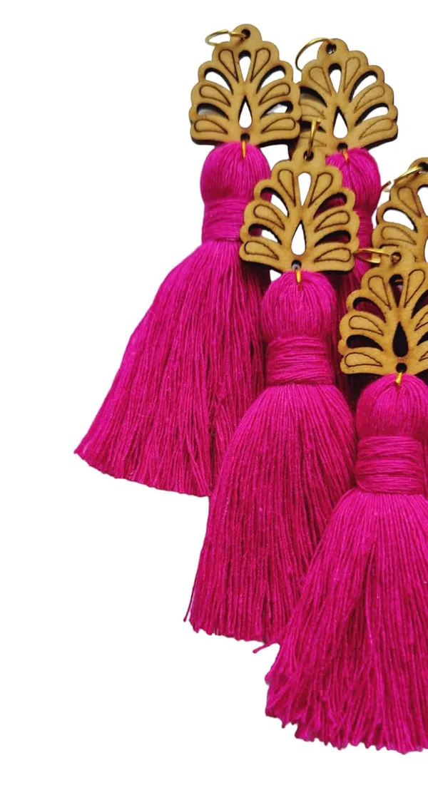 Dark_Pink_Mini_Cotton_Handmade__Tassels_with_wooden_leaf_,_Pack_of_10