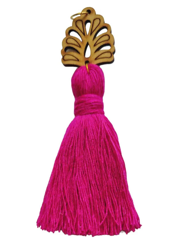 Dark_Pink_Mini_Cotton_Handmade__Tassels_with_wooden_leaf_,_Pack_of_10
