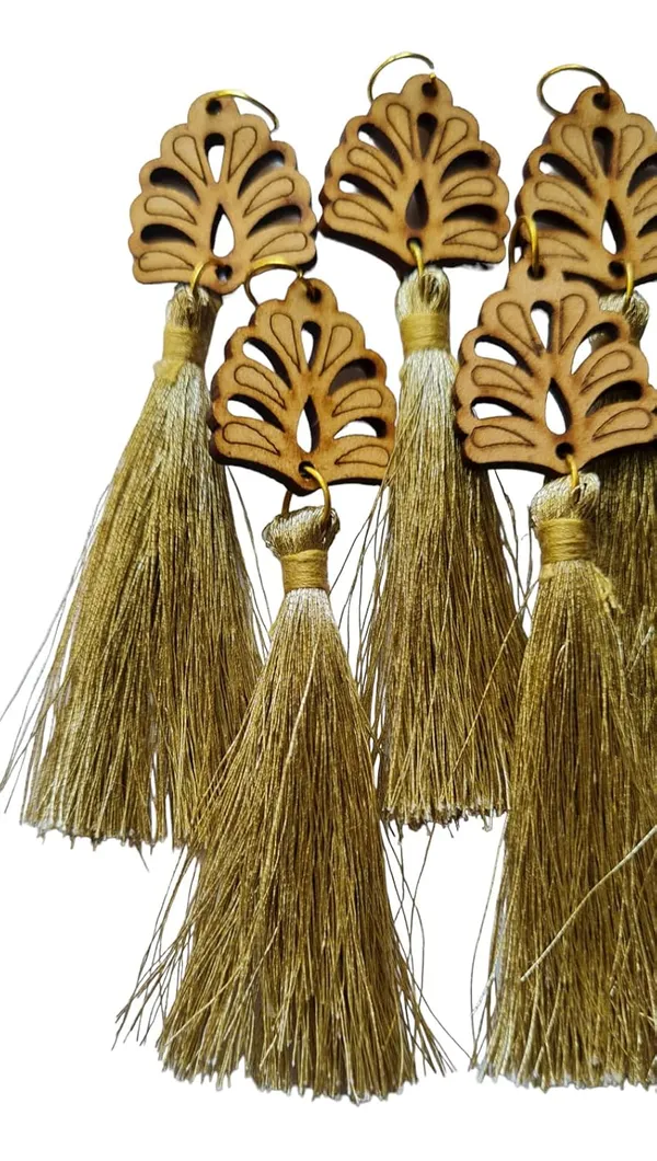 Golden_Mini_Handmade_Zari_Tassels_with_wooden_leaf_,_Pack_of_10