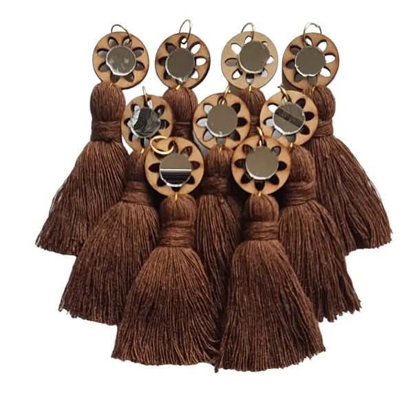 Chocolate_Brown_Mini_Cotton_Handmade__Tassels_with_mirrors_,_Pack_of_10