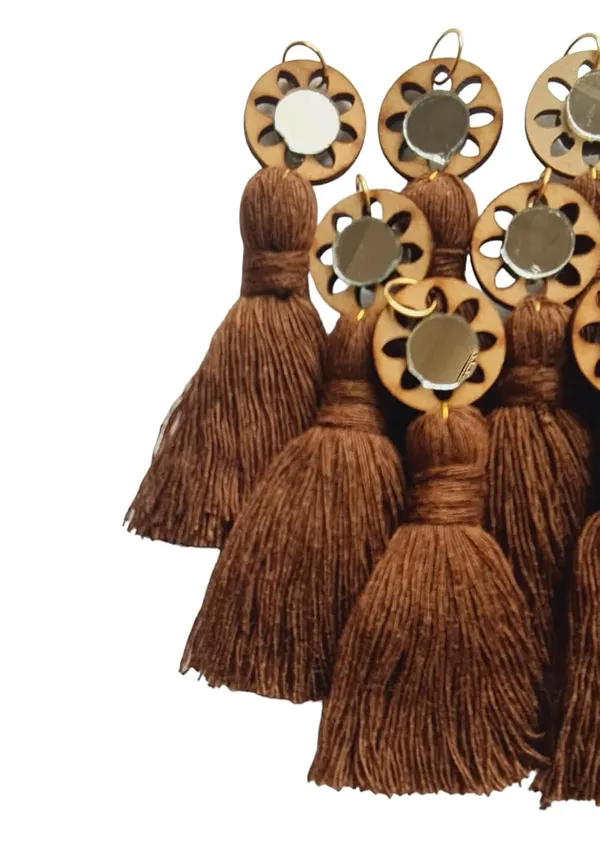 Chocolate_Brown_Mini_Cotton_Handmade__Tassels_with_mirrors_,_Pack_of_10