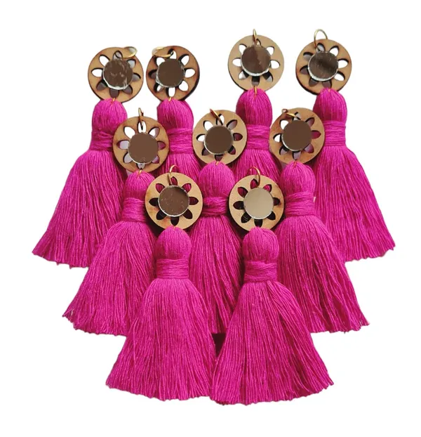 Dark_Pink_Mini_Cotton_Handmade__Tassels_with_mirrors_,_Pack_of_10