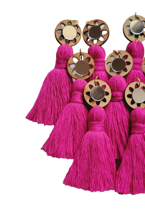 Dark_Pink_Mini_Cotton_Handmade__Tassels_with_mirrors_,_Pack_of_10
