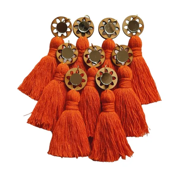Orange_Mini_Cotton_Handmade__Tassels_with_mirrors_,_Pack_of_10